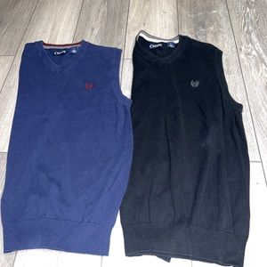 Lot of 2 Chaps Mens Sweater Vest Size Medium Solid Navy Blue/Black Logo V Neck